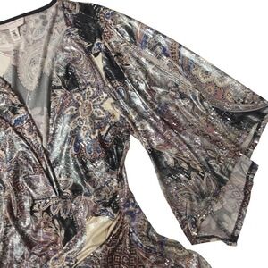 Vtg Y2K Womens 1X Paisley Sequin Metallic Slinky Draped Wrap Top Fairy Sparkly